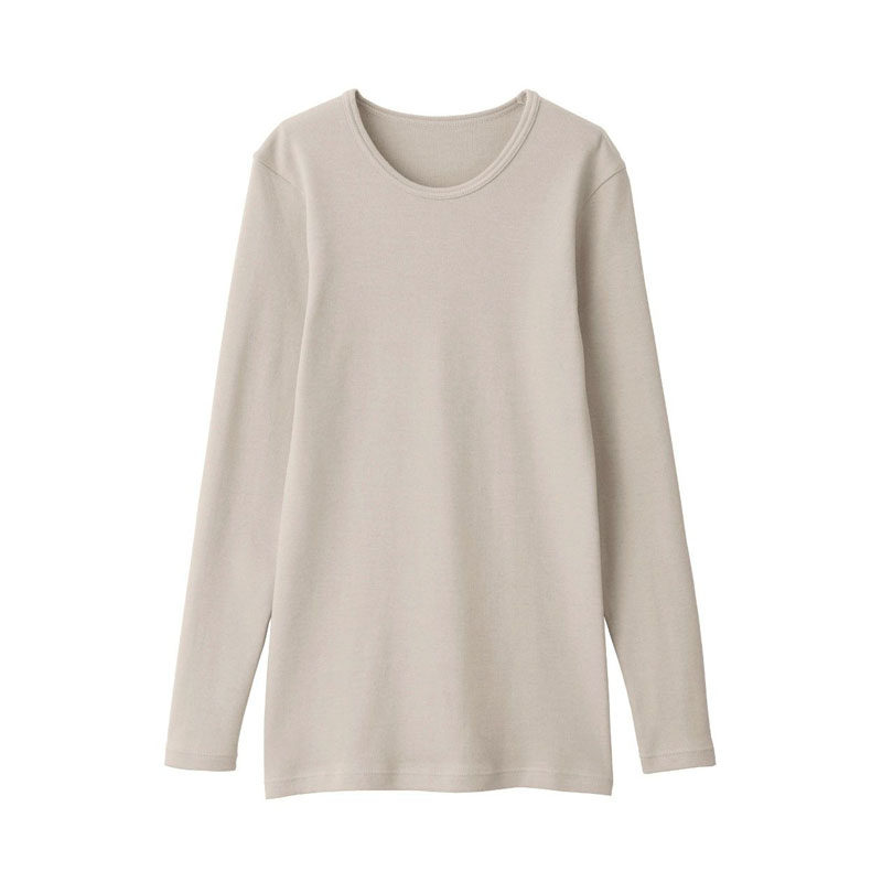 Unprinted Good Pink MUJI Women's cotton wool winter lingerie round collar long sleeve T-shirt
