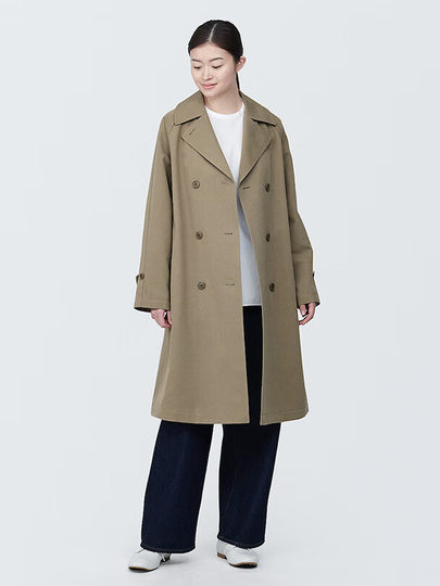 Muji Women's Waterproof Double-Breasted Coat, Trench Coat, Outerwear for Women