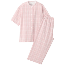 MUJI womens side-seamless seersucker short-sleeved pajamas for womens home wear summer pure cotton