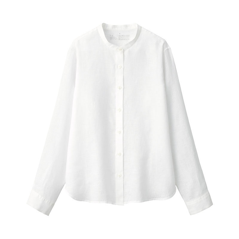 无印良品muji 女式亚麻水洗立领衬衫 一兜糖yidoutang Com