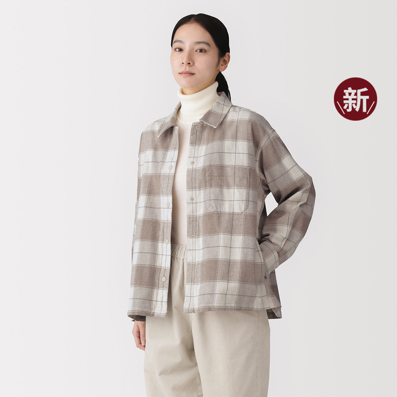 Muji Women's Flannel Shirt-Style Jacket Women's Outerwear Top 26Th Autumn New Product