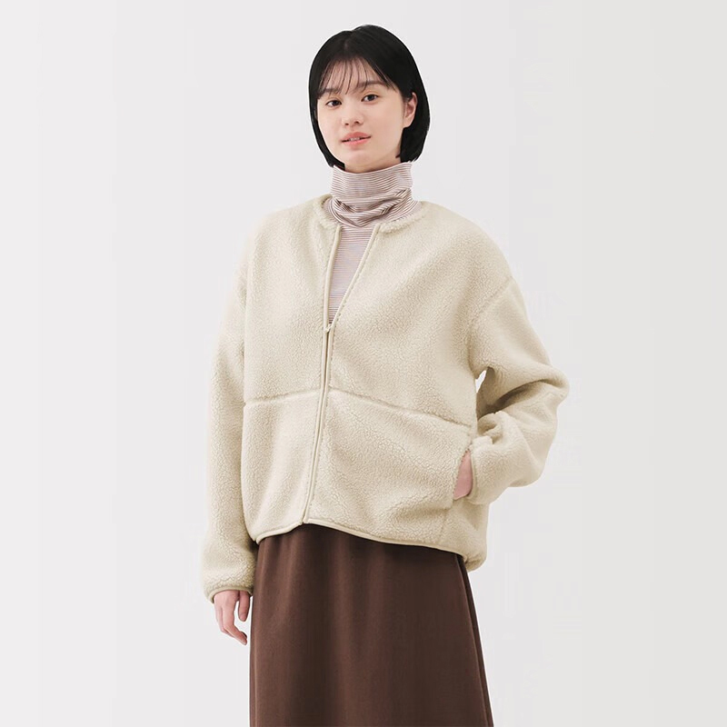 Muji Women's Long Fleece Jacket Short Coat 25Th Winter Season Fleece Women's Clothing