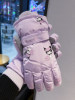 Cute Cartoon Touchscreen Ski Gloves for Women, Winter Warm, Windproof, Cold-Proof, Water-Repellent, for Cycling Electric Bikes, Fleece-Lined and Thickened