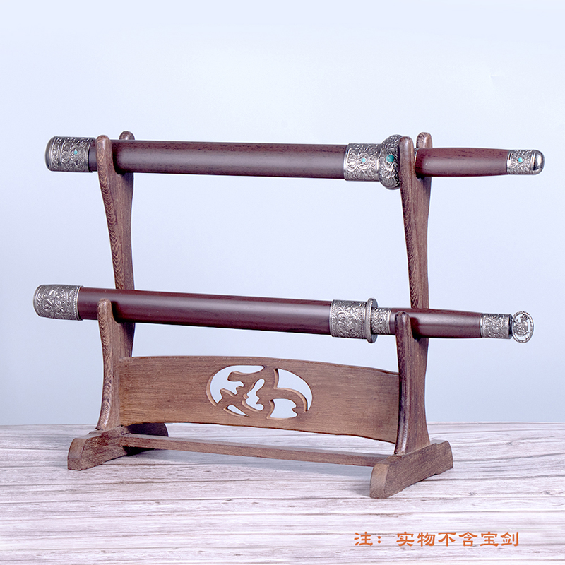 Chicken wingwood sword frame sword holder solid wood sword shelf double sword holder bottom high-grade decorative craft gift