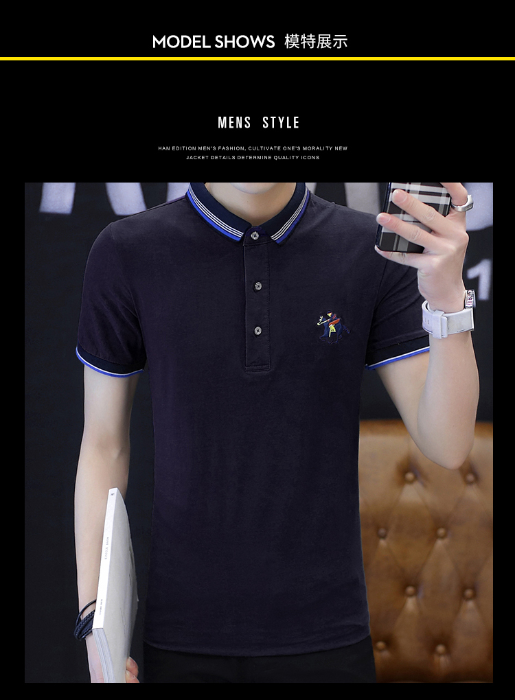 Áo thun nam thun cotton mùa hè cotton tay ngắn nam màu trắng kẻ sọc cotton từ bi phiên bản Hàn Quốc của xu hướng áo mùa hè áo phông nam có cổ