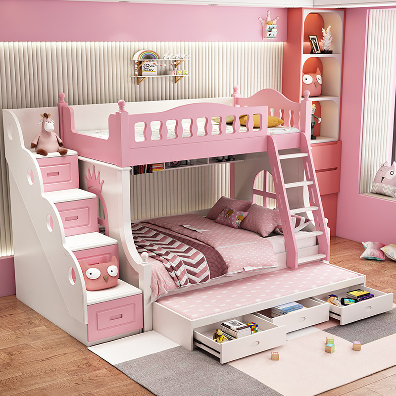 Children's bed Girl Princess bed Up and down Double bed High and low bed Mother and child bed Up and down Wooden bed Multi-function combination
