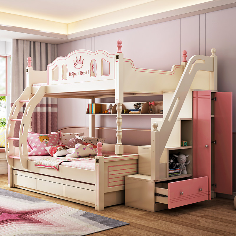 Children's bed Girl bunk bed Double bunk bed Princess bunk bed High and low mother and child bed Girl two-story wooden bed Small apartment type