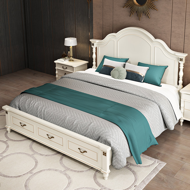 American bed solid wood bed 1 5 m European style bed Double beds 1 8 m Nordic furniture modern minimalist master bedroom economic model