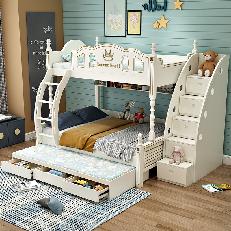 Double bed Two-layer upper and lower bed High and low bed Children's mother bed Upper and lower bunk Wooden bed Double-layer adult multi-purpose storage