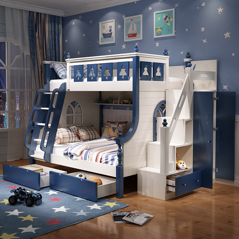Solid wood high and low bed Double bed Two-layer upper and lower bed Children's mother bed Adult upper and lower bunk Wooden bed multi-function combination