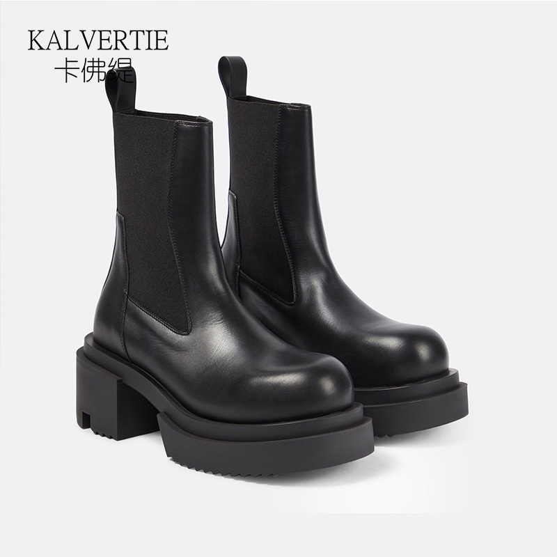 Thick-Soled Chimney Boots for Women 2025 Autumn New British Style Martin Boots Casual Chelsea Boots Genuine Leather High-Heeled Short Boots
