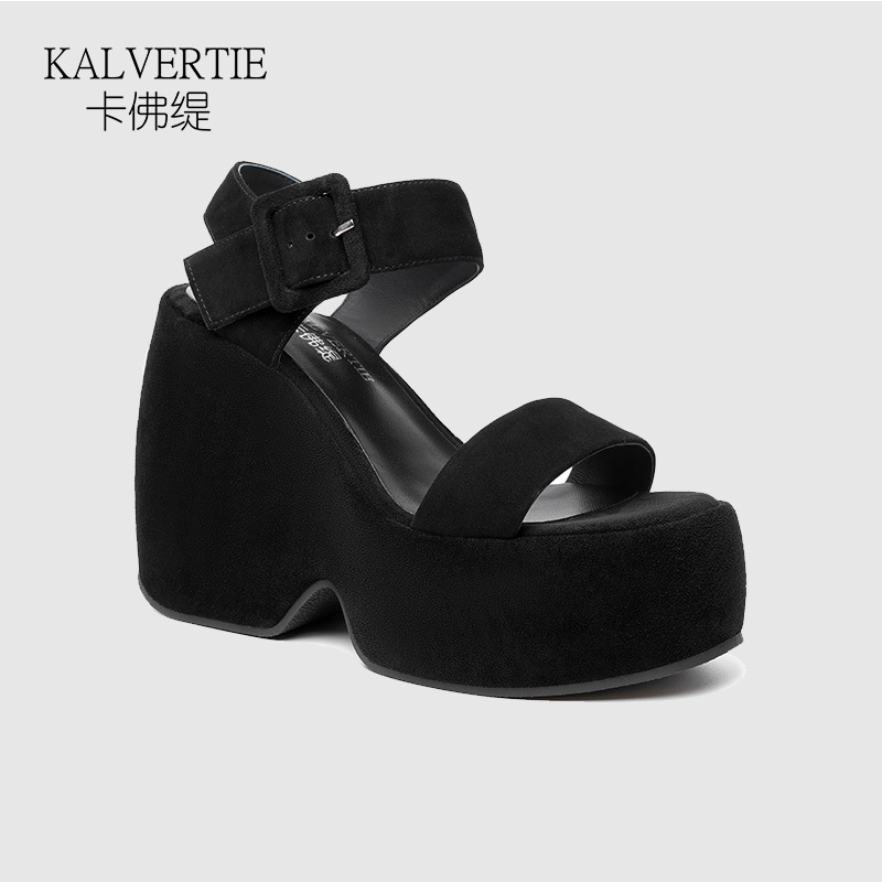Thick-Soled Fashion Sandals for Women, Suede Sheepskin, 2026 Summer New Casual Wedge Shoes, Waterproof Platform High-Heeled Sandals