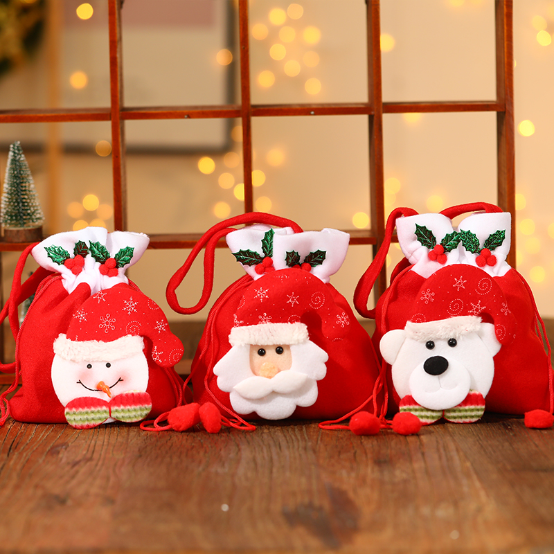 High-grade apple bag flannel Christmas gift bag candy bag old man snowman cartoon children's gift decorations