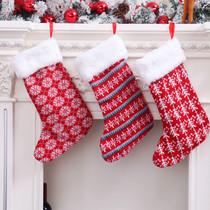 2021 New Christmas Stocking Decoration Knitted Christmas Wool Socks Red and White Striped Gift Bag Childrens Gift Bag