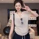 Korean fashionable V-neck short-sleeved sweater for women 2025 summer new slim and versatile solid color casual bottoming top