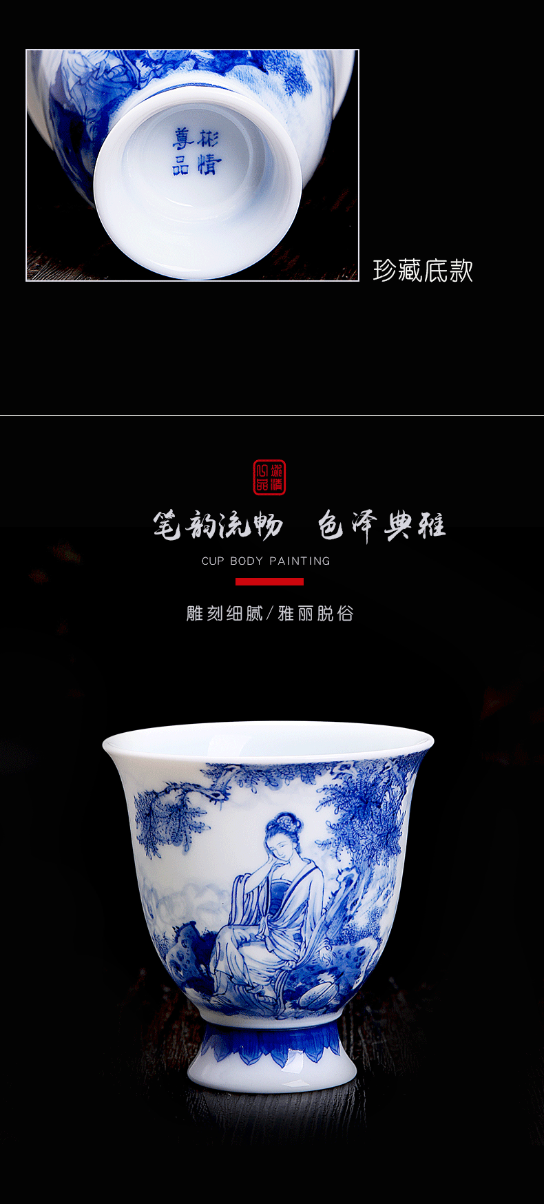 His affection new one product Wang Chenfeng ancient flora cup of jingdezhen ceramic sample tea cup "women 's CPU master of blue and white porcelain cup