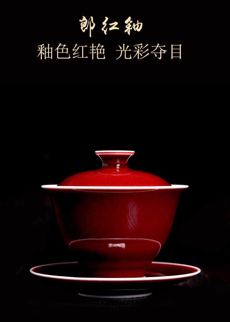 Ruby red bo feng ceramics tureen large tea cups tea bowl three tureen red single kung fu tea set