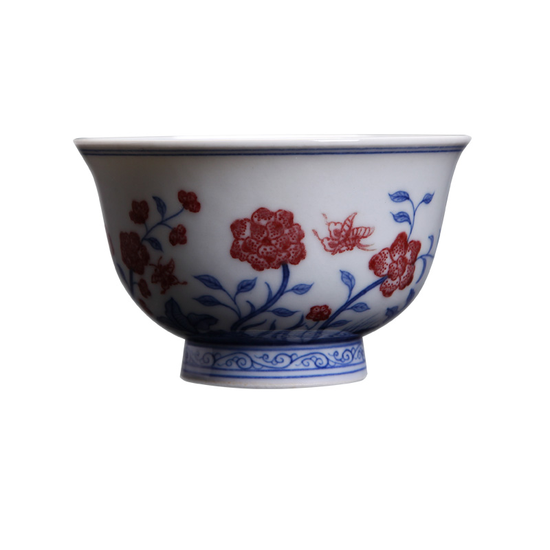 Kung fu bo feng ceramics cup sample tea cup antique hand - made jingdezhen blue and white flower on meditation cup tea cup