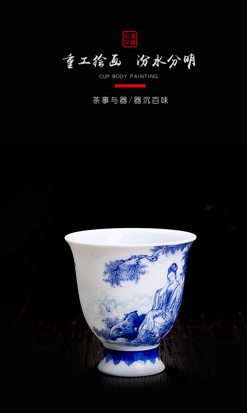 His affection new one product Wang Chenfeng ancient flora cup of jingdezhen ceramic sample tea cup "women 's CPU master of blue and white porcelain cup