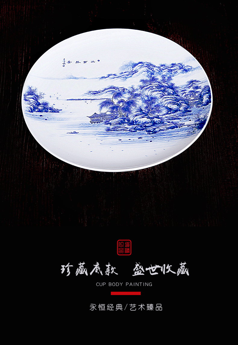 His mood and product/Wang Chenfeng ceramic fruit bowl hand - made of blue and white landscape sitting room place Chinese tea table dry fruit tray