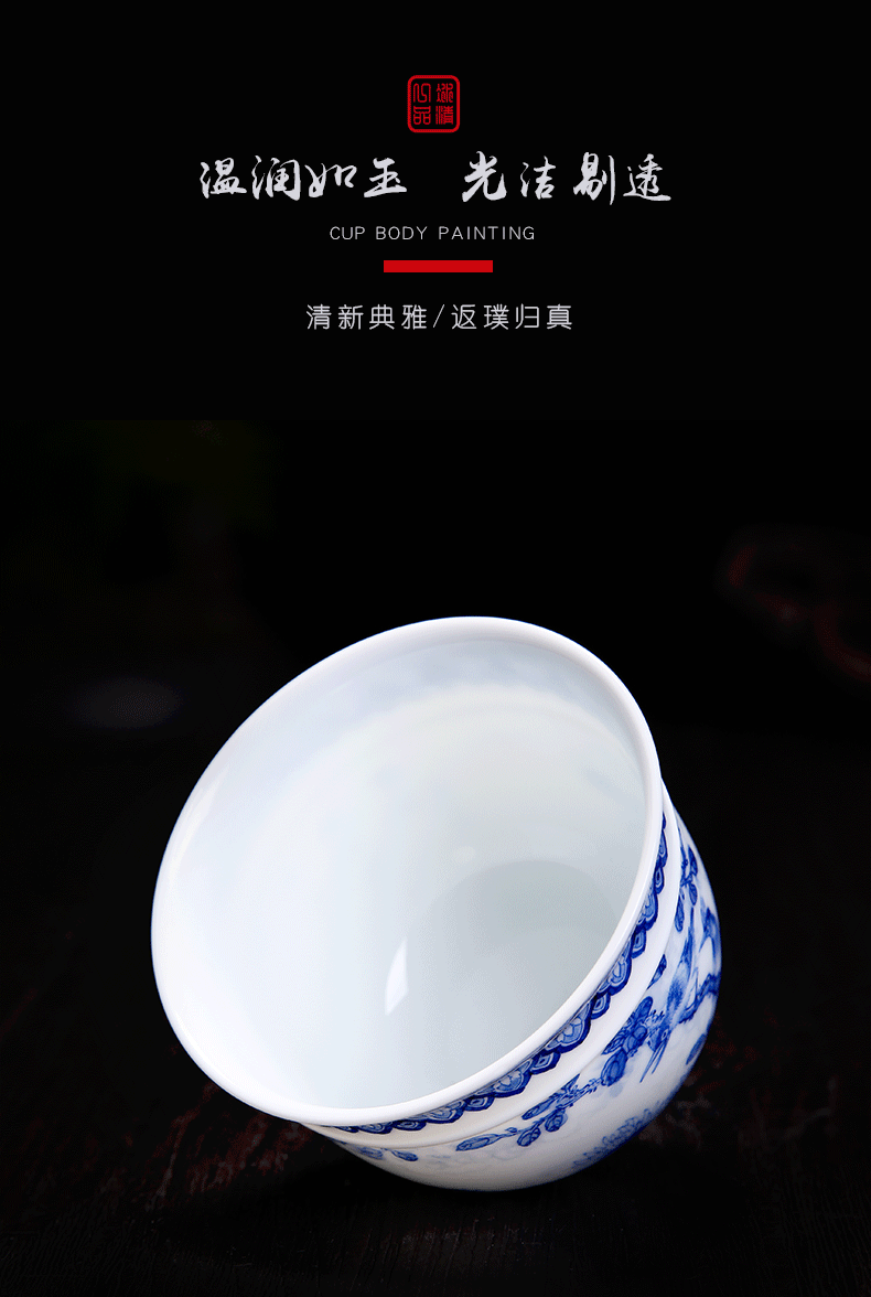 His mood yipin Wang Chenfeng jingdezhen blue and white porcelain cups hand - made flowers and birds sample tea cup high - grade ceramic masters cup