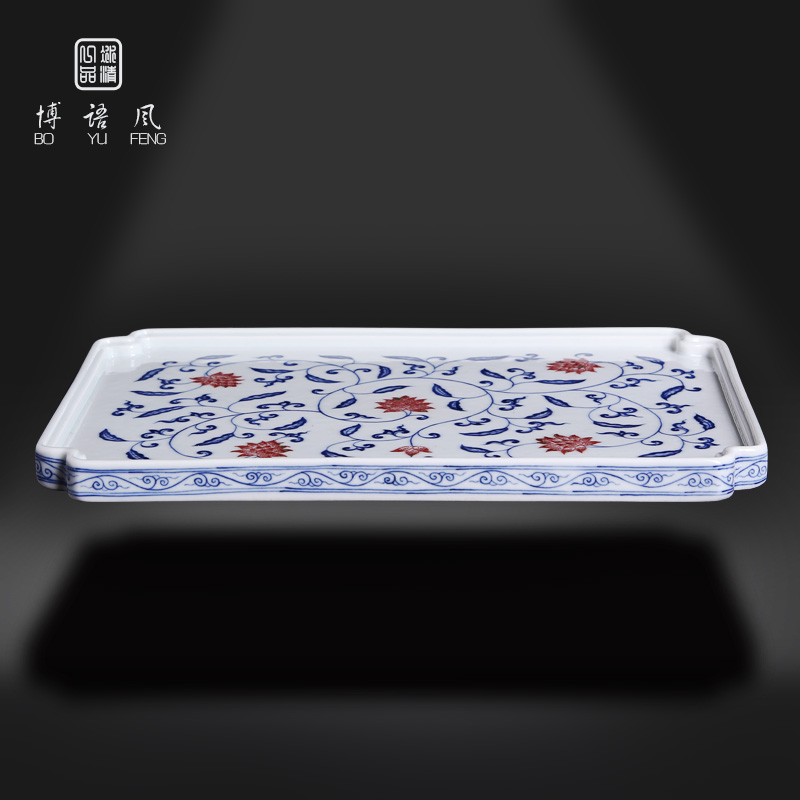 Jingdezhen porcelain hand - made ceramic tea tea tray household contracted Taiwan rectangle checking tea, green tea ware