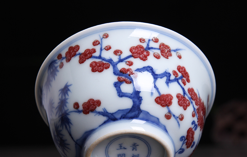 Bo wind jingdezhen blue and white youligong hand - made single cup masters cup name plum flower pattern sample tea cup ceramic kung fu tea cups