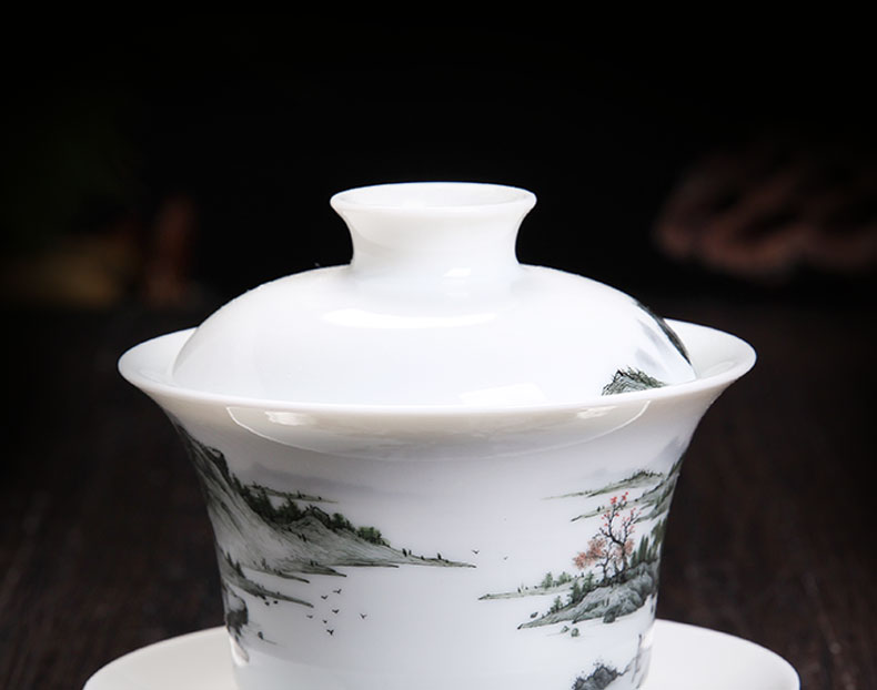 Bo wind ceramic hand - made tureen three single kung fu tea bowl to jingdezhen tea cups wucai