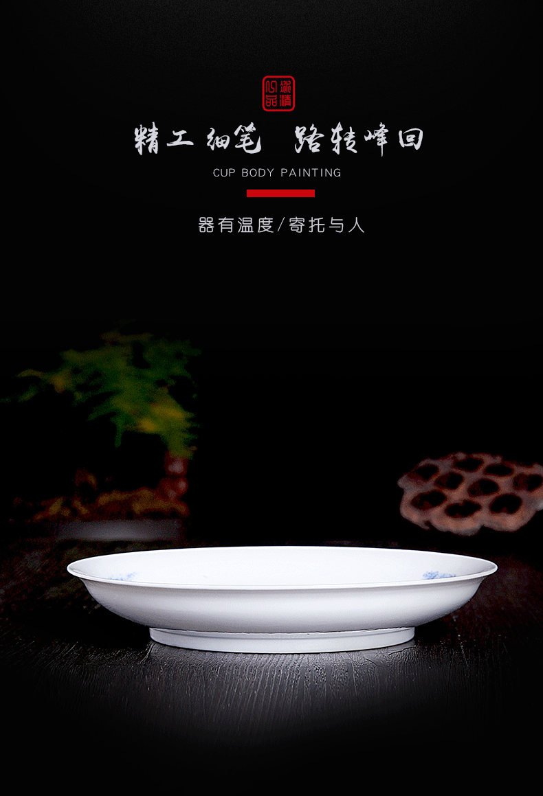His affection new one product Wang Chenfeng jingdezhen blue and white landscape ceramic plate hand - made heavy fruit tray tables porch decoration