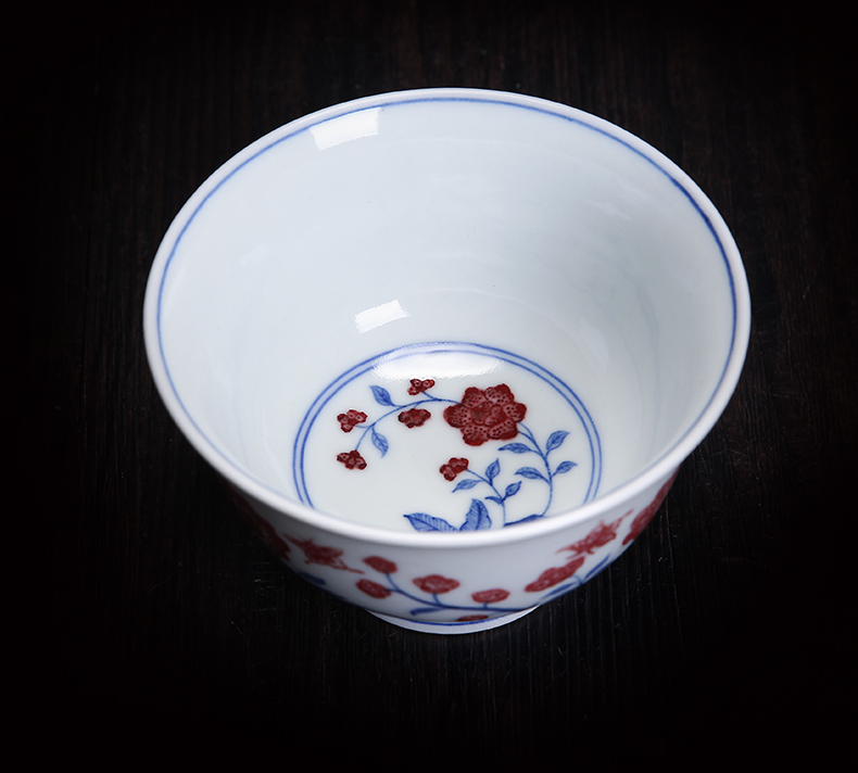 Kung fu bo feng ceramics cup sample tea cup antique hand - made jingdezhen blue and white flower on meditation cup tea cup