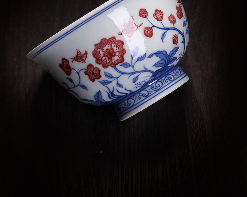 Kung fu bo feng ceramics cup sample tea cup antique hand - made jingdezhen blue and white flower on meditation cup tea cup