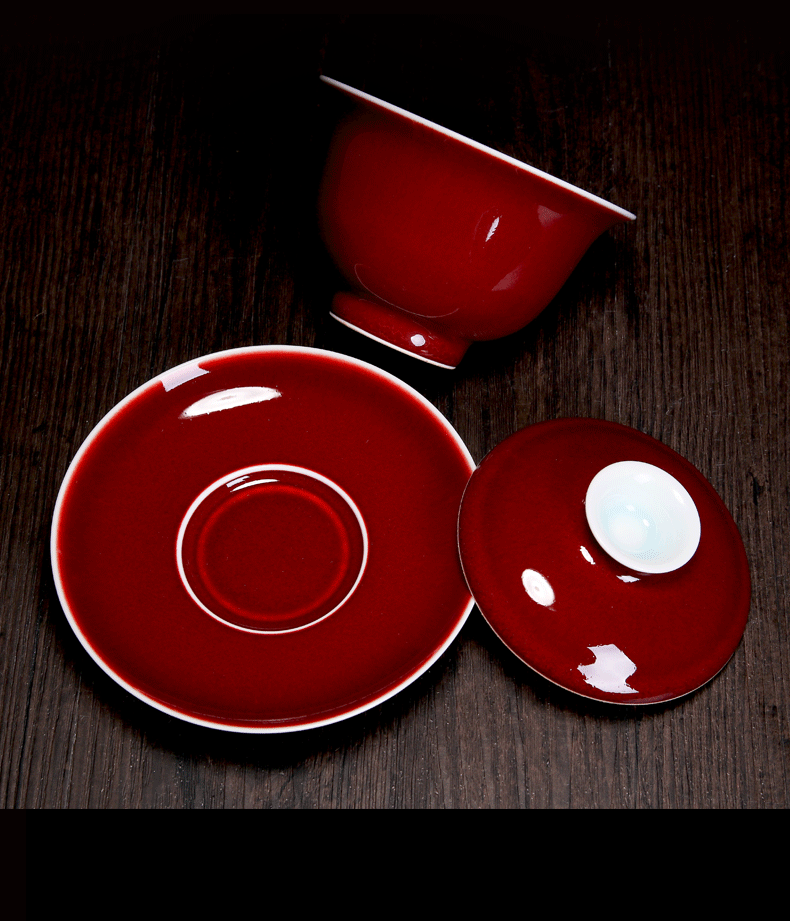 Bo wind 郎 red three tureen large collection of jingdezhen ceramic cups tea tea set a single large bowl