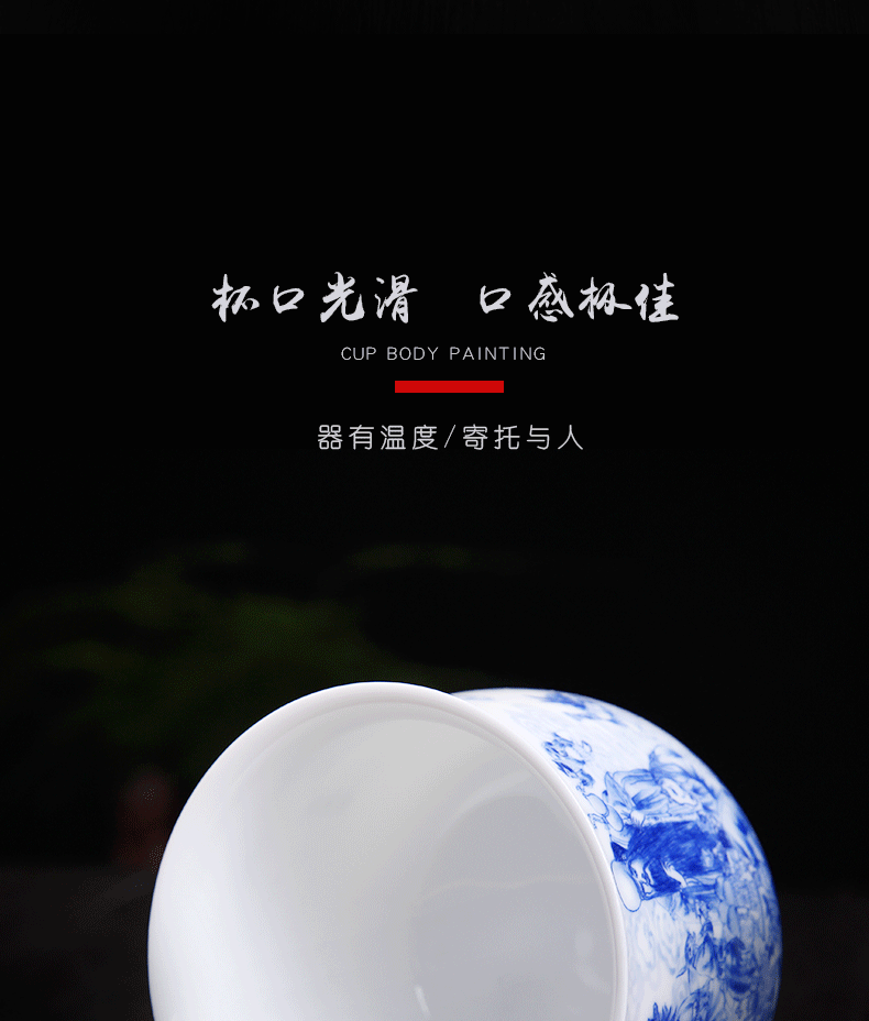 Above [naijing] jingdezhen blue and white jade single cup sample tea cup Chinese zodiac hand - made pressure hand cup white porcelain tea cups