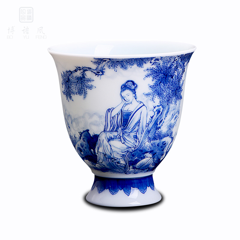 His affection new one product Wang Chenfeng ancient flora cup of jingdezhen ceramic sample tea cup "women 's CPU master of blue and white porcelain cup