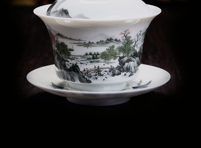 Bo wind ceramic hand - made tureen three single kung fu tea bowl to jingdezhen tea cups wucai