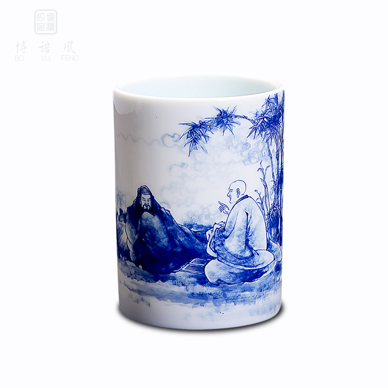 His mood and product Wang Chenfeng jingdezhen porcelain brush pot manual character writing brush to receive four appliance restoring ancient ways