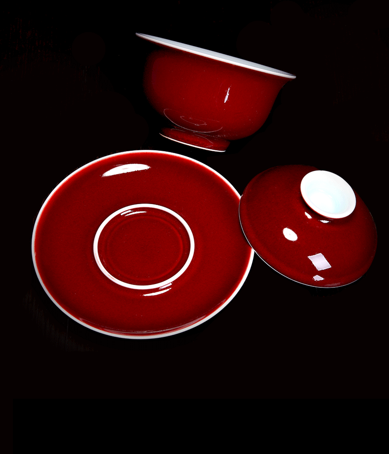 Bo wind jingdezhen lang red tureen large color glaze collection to use ceramic cups kung fu tea set