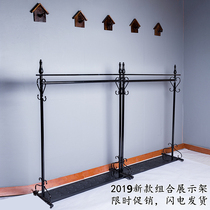 Clothing store floor-hanging horizontal bar display rack Wrought iron island combination floor-standing display rack Clothes rack