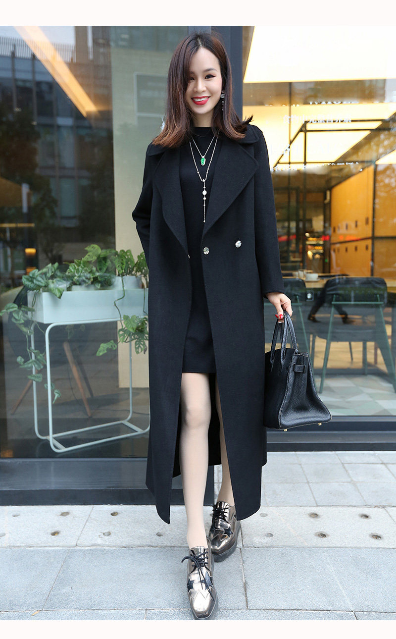 Double-sided woolen coat women's 2019 popular winter simple atmospheric fashion black windbreaker Hepburn style long woolen coat