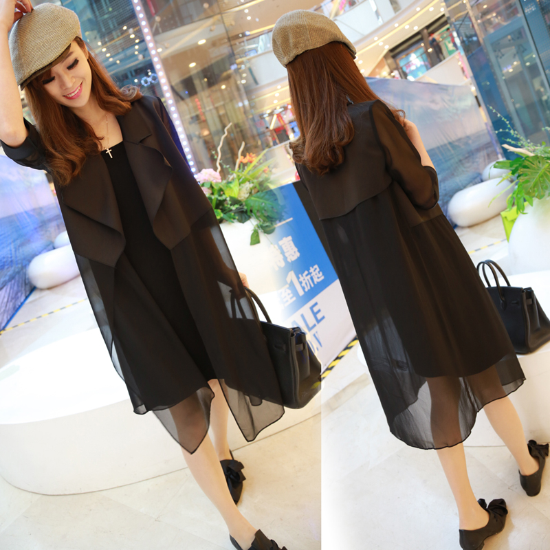 Spring and autumn chiffon windbreaker coat women's fashion thin medium and long version of the large size thin casual tulle coat 2021 new