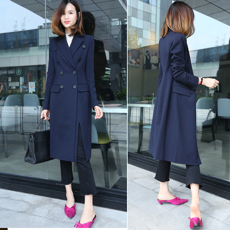 Wind coat woman with long version of small western suit jacket 2021 spring autumn small child closedown Korean version suit big coat long version women's dress