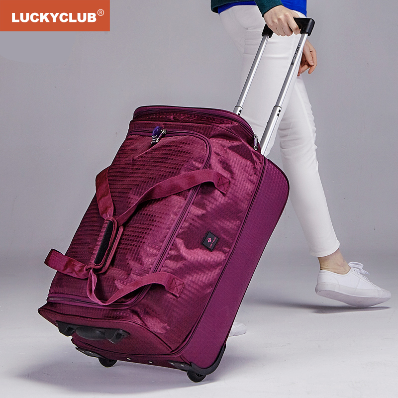 Lucky Club tie rod backpack travel bag Women Men's hand canvas short distance super large capacity box double shoulder luggage bag