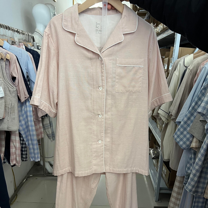 Pure Cotton Double-Layer Gauze Pajamas for Women, Muji 2026 New Model, Summer All-Cotton Men's Collaboration High-Quality Home Wear Set