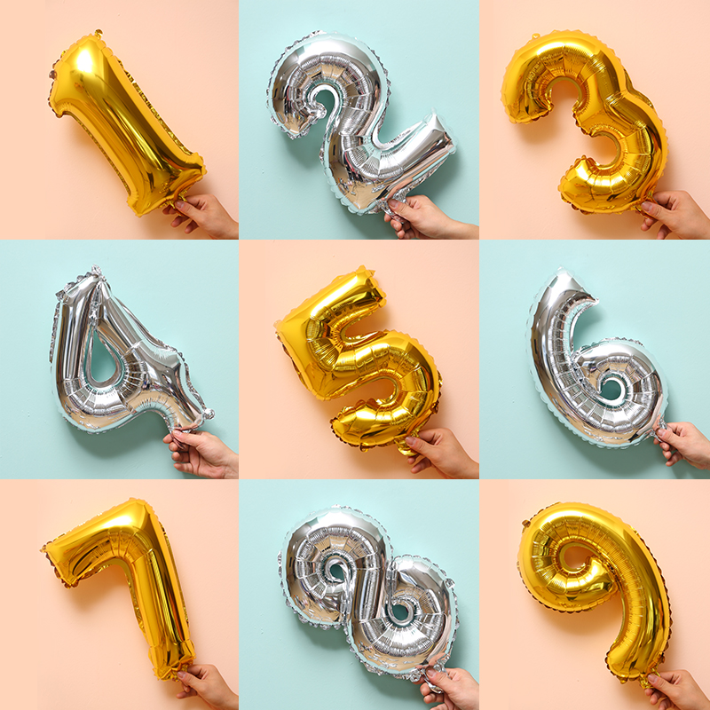 32 inch gold silver aluminum Film Digital letter balloon birthday party decoration Kindergarten dress wedding wedding room