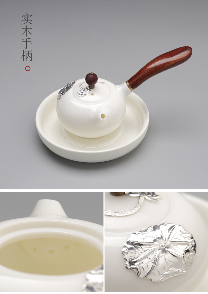 Jingdezhen kung fu tea set suit household contracted tureen Chinese teapot coloured glaze jade white porcelain ceramic cups