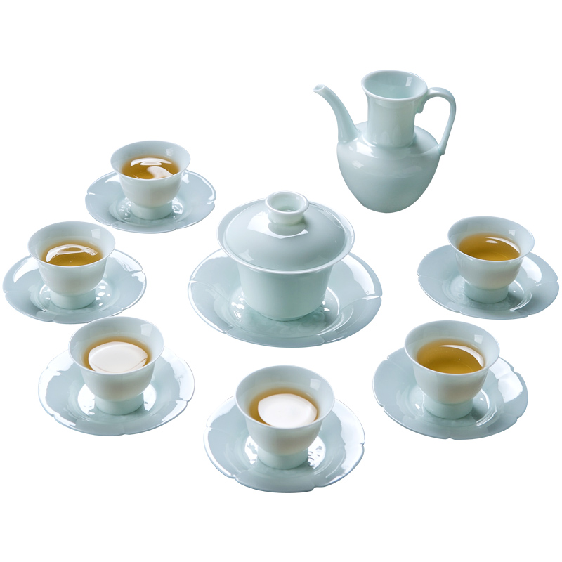 Blue white porcelain contracted kung fu tea set home sitting room of jingdezhen ceramic its tureen tea gift box