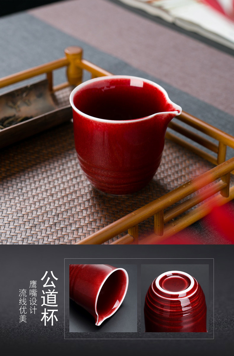 Jingdezhen ruby red tea sets suit home sitting room ceramic tureen Chinese kung fu tea light much tea cups