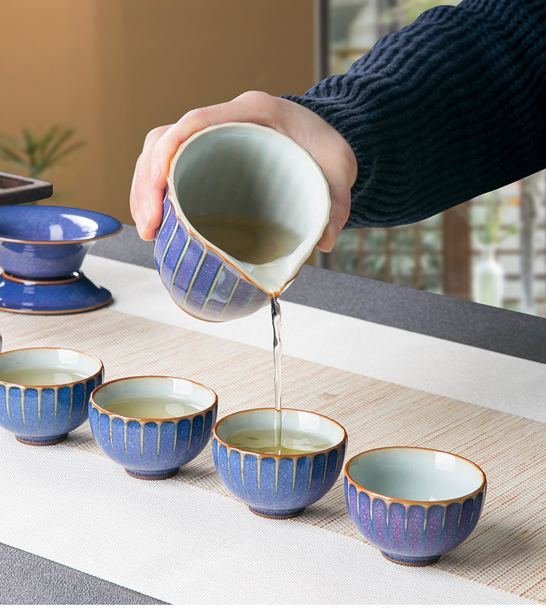 Both up ceramic tea set suit household of Chinese style red glaze up lid bowl of tea, kungfu tea set