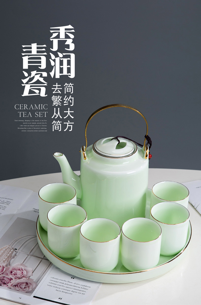 Jingdezhen ceramic tea set a visitor household contracted large celadon girder pot of tea tea tray teapot