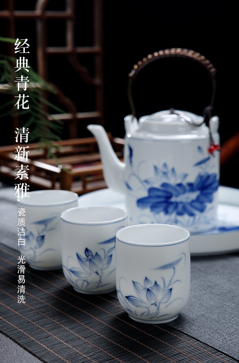 Jingdezhen hand - made porcelain of kung fu tea set suit small household of Chinese style ceramic girder pot cup teapot tea tray